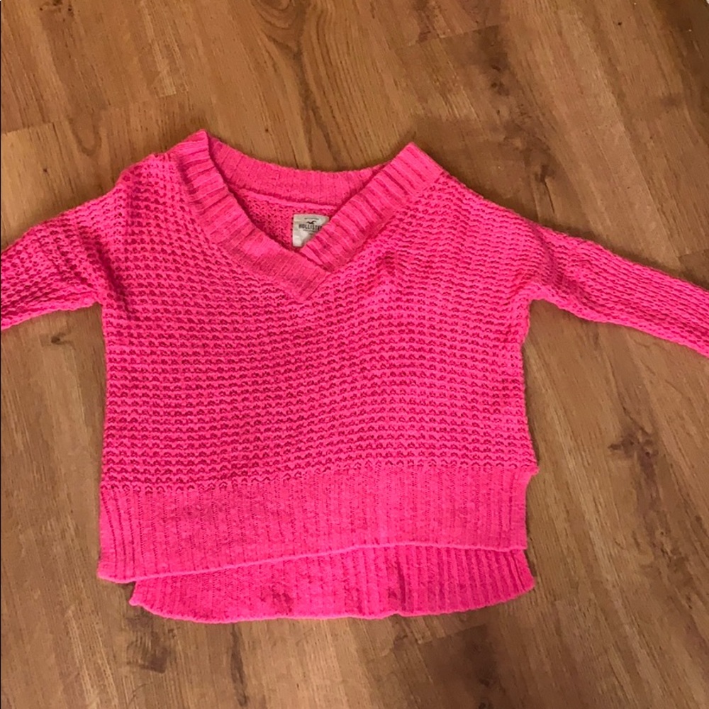 Hot pink knit sweater v neck